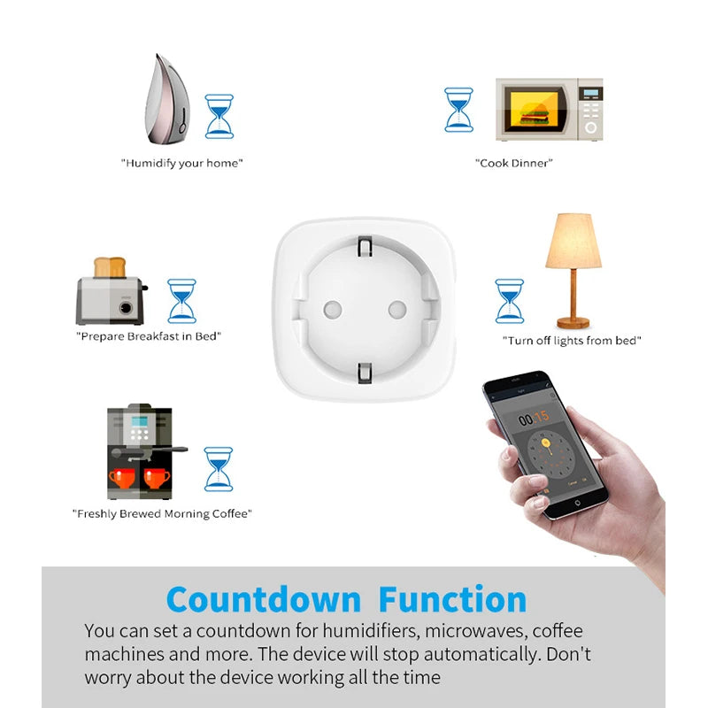 5PCS Smart Socket EU 20A Wifi Smart Plug With Power Monitoring Works with Tuya Smart Life APP Remote Control
