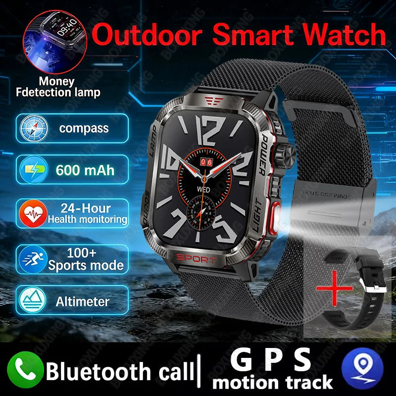 New Military GPS Smart Watch Men Flashlight Compass Waterproof 600mAh Battery Outdoor Sport Tracker Bluetooth Call Smartwatch
