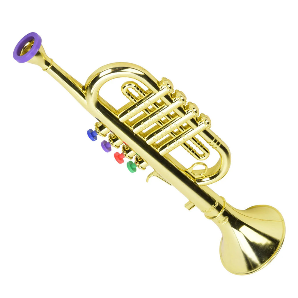 Trompeta de juguete dorada de plástico, instrumento de viento para niños en edad preescolar, regalo musical