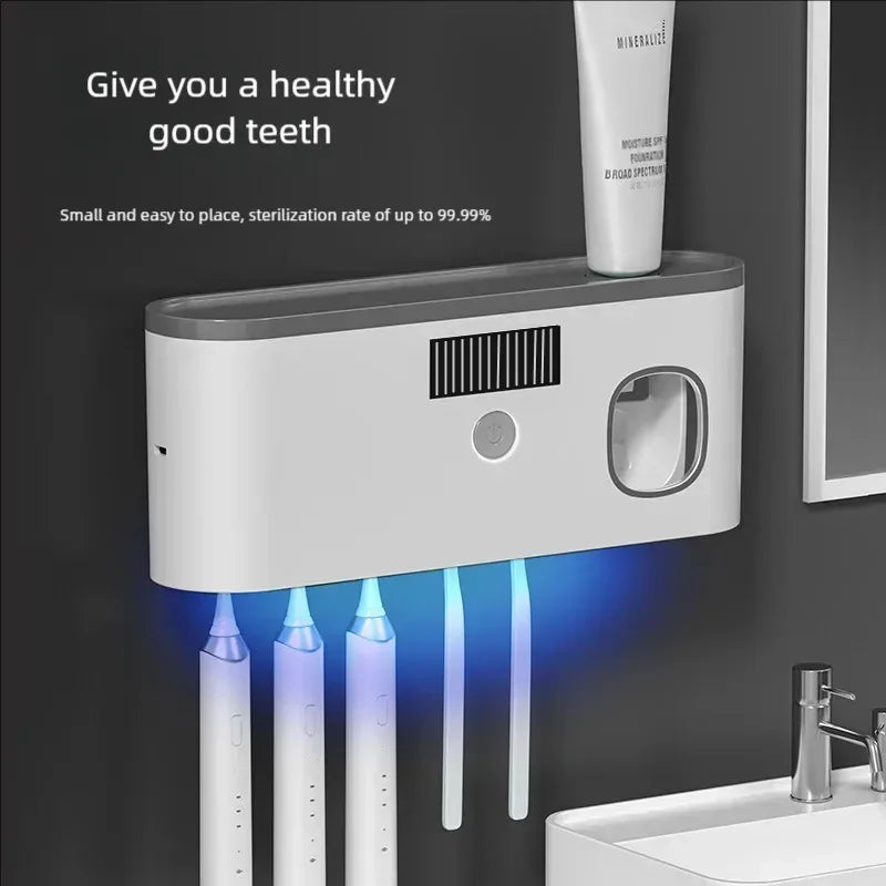 Esterilizador de cepillos de dientes UV con carga inalámbrica, porta cepillos de dientes sin perforaciones, estante de almacenamiento para esterilizador de cepillos de dientes