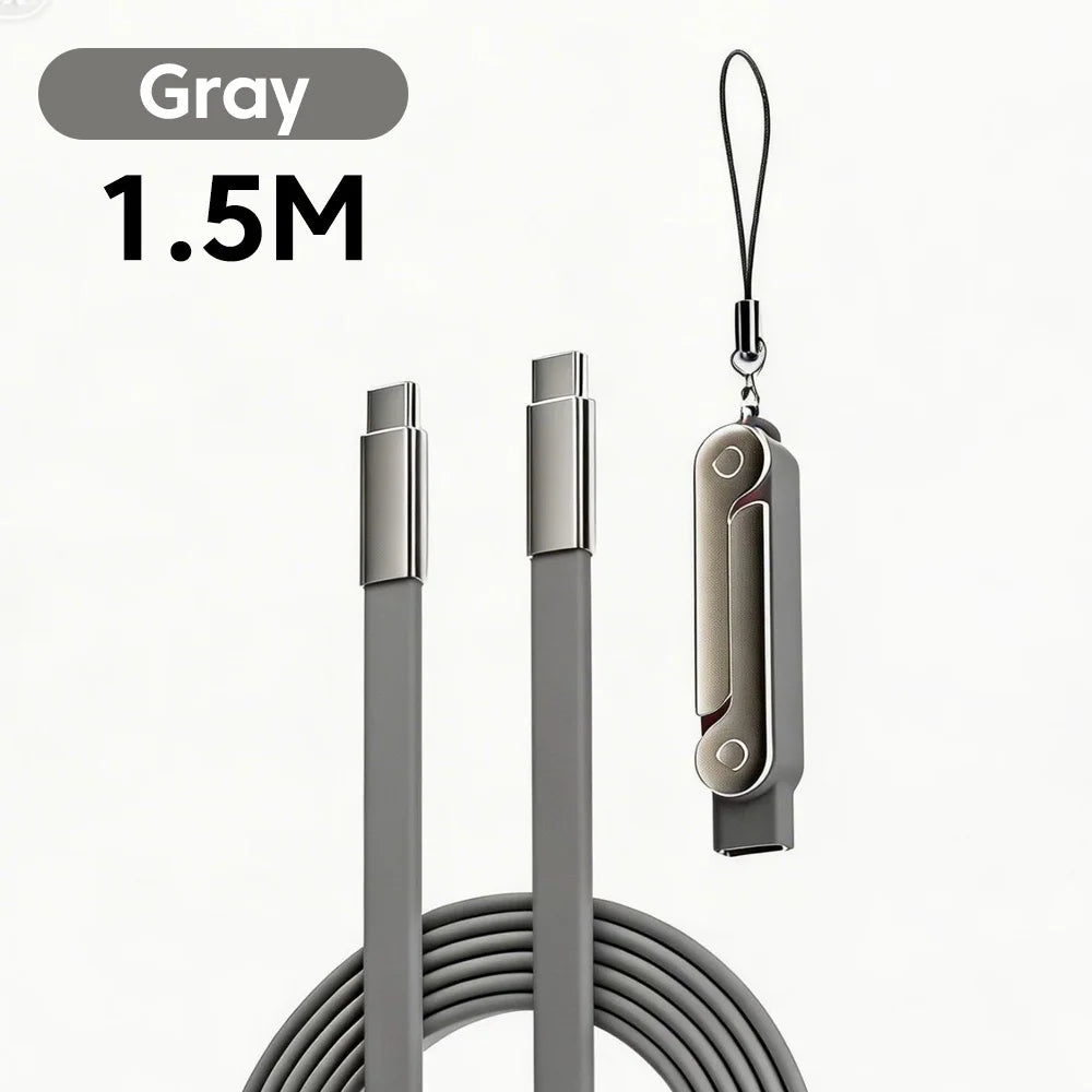 240W 2-in-1 USB C To Type C Fast Charging Foldable Bracket Data Cable For iPhone 17 Oneplus Detachable Cables tipo c Adapter