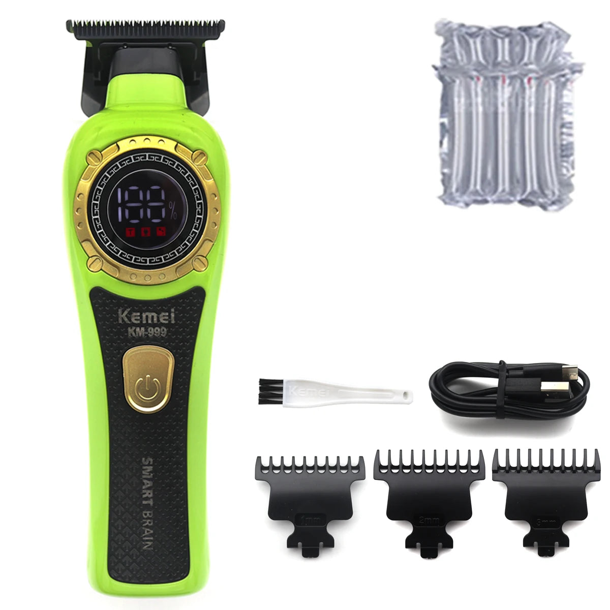 Kemei DLC T-Blade Zero Gapped LED Display Cordless USB Professional Hair Clipper Finishing Machine KM-999 Hair Trimmer for Men