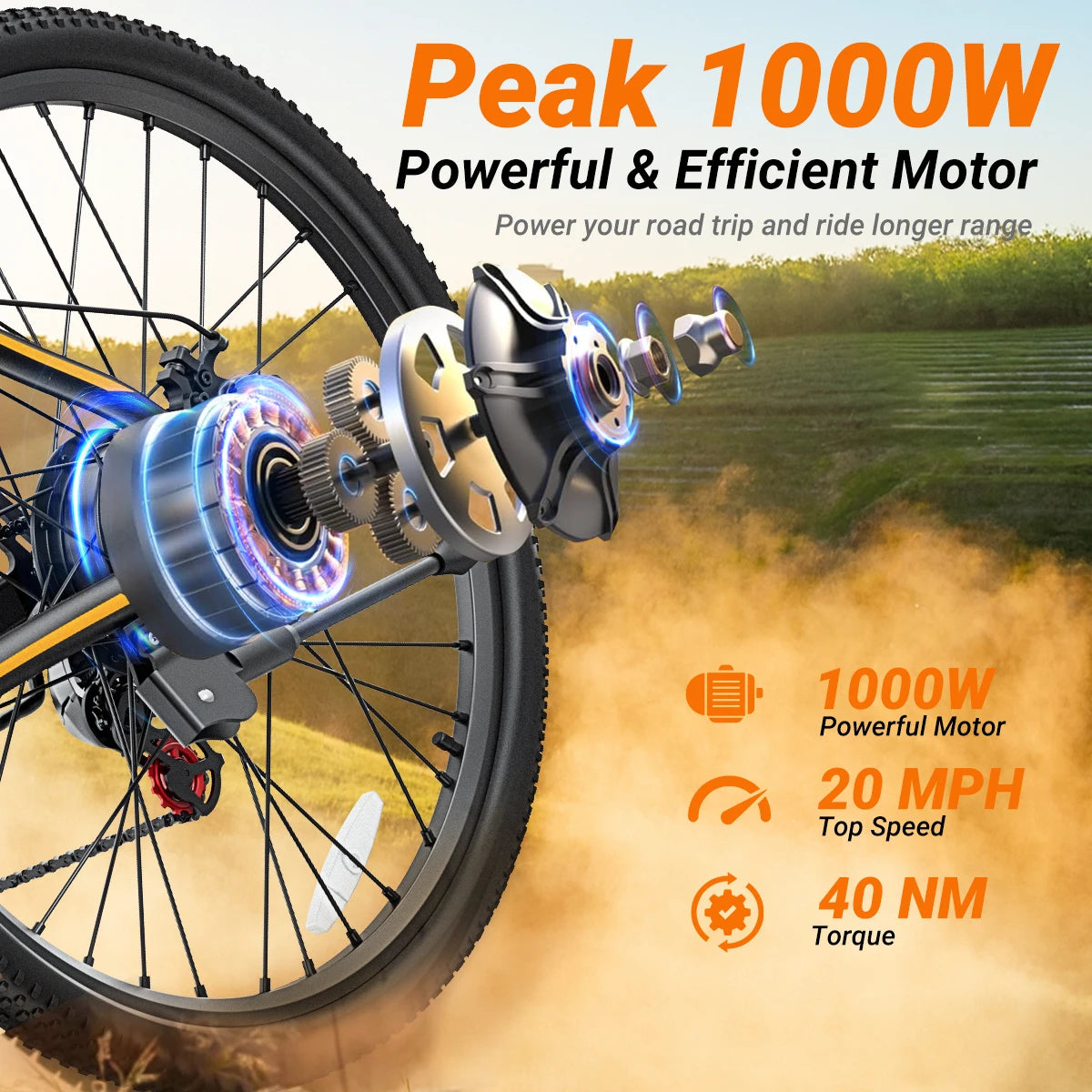 【1 año de garantía】Bicicleta eléctrica M26, motor de pico de 1000W, batería de litio de 360WH, bicicleta eléctrica de ciudad de 26 pulgadas UL2849