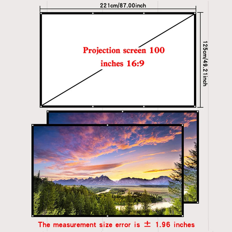 Supports double-sided projection, office gatherings, no punching installation, projection screen, 60-150 inch foldable screen
