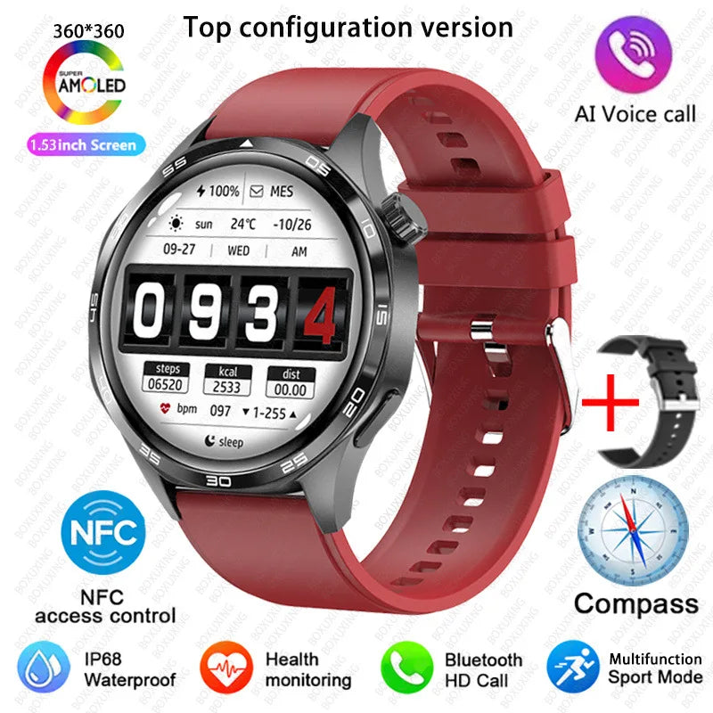 BOXUXING 2026 New GPS NFC Smart Watch 5 Pro Men 360*360 AMOLED Screen Heart rate Bluetooth Call IP68 Waterproof Man Smartwatch