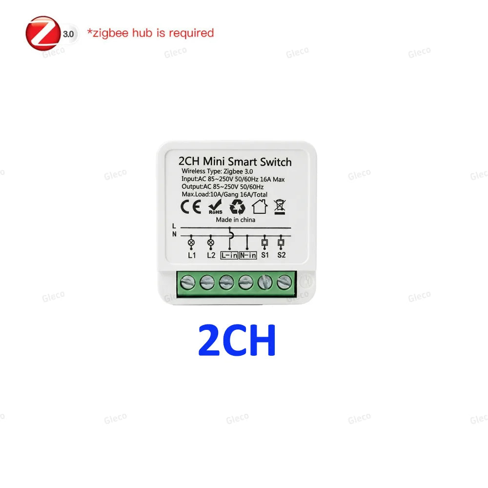 Zigbee Smart Switch Module Mini 10A/16A Optional 1/2 3Channel Smart Home Relay Automation Breaker For Tuya Z2M Alexa Google Home