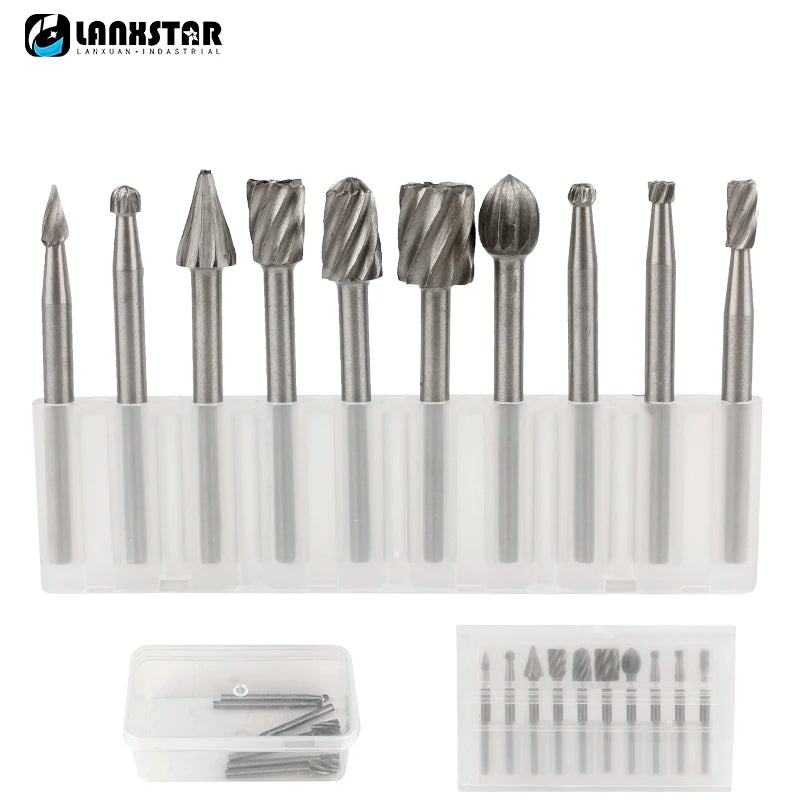 6/10pcs Set HSS Routing Router Drill Bits Set for Dremel Carbide Rotary Burrs Tools Wood Stone Metal Root Carving Milling Cutter