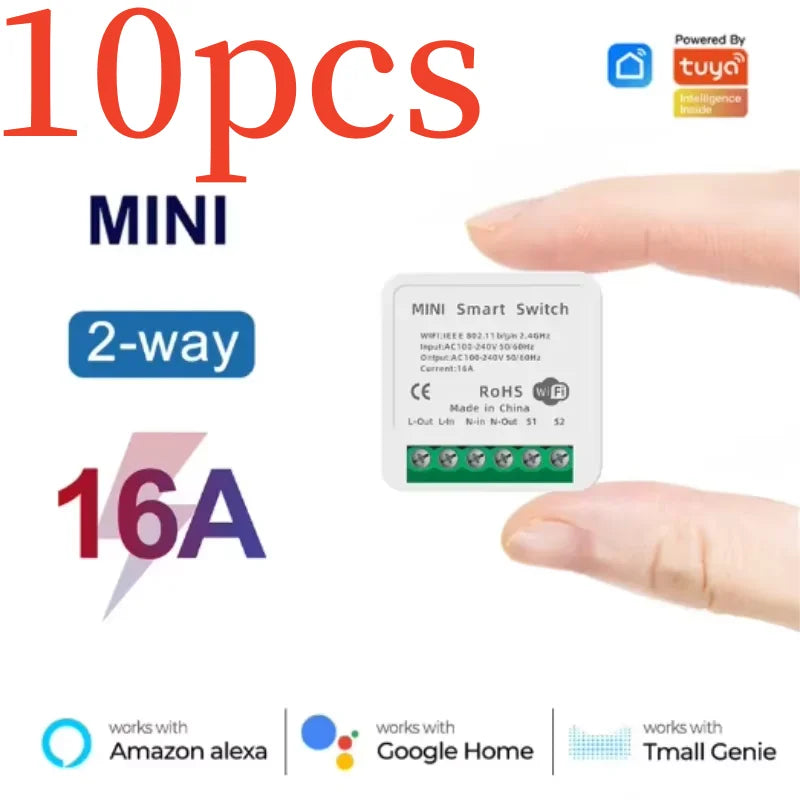 1pc 16A Mini Wifi DIY Light Switches Module 2-way Control Works With Tuya Smart Life APP Alexa Alice Google Home