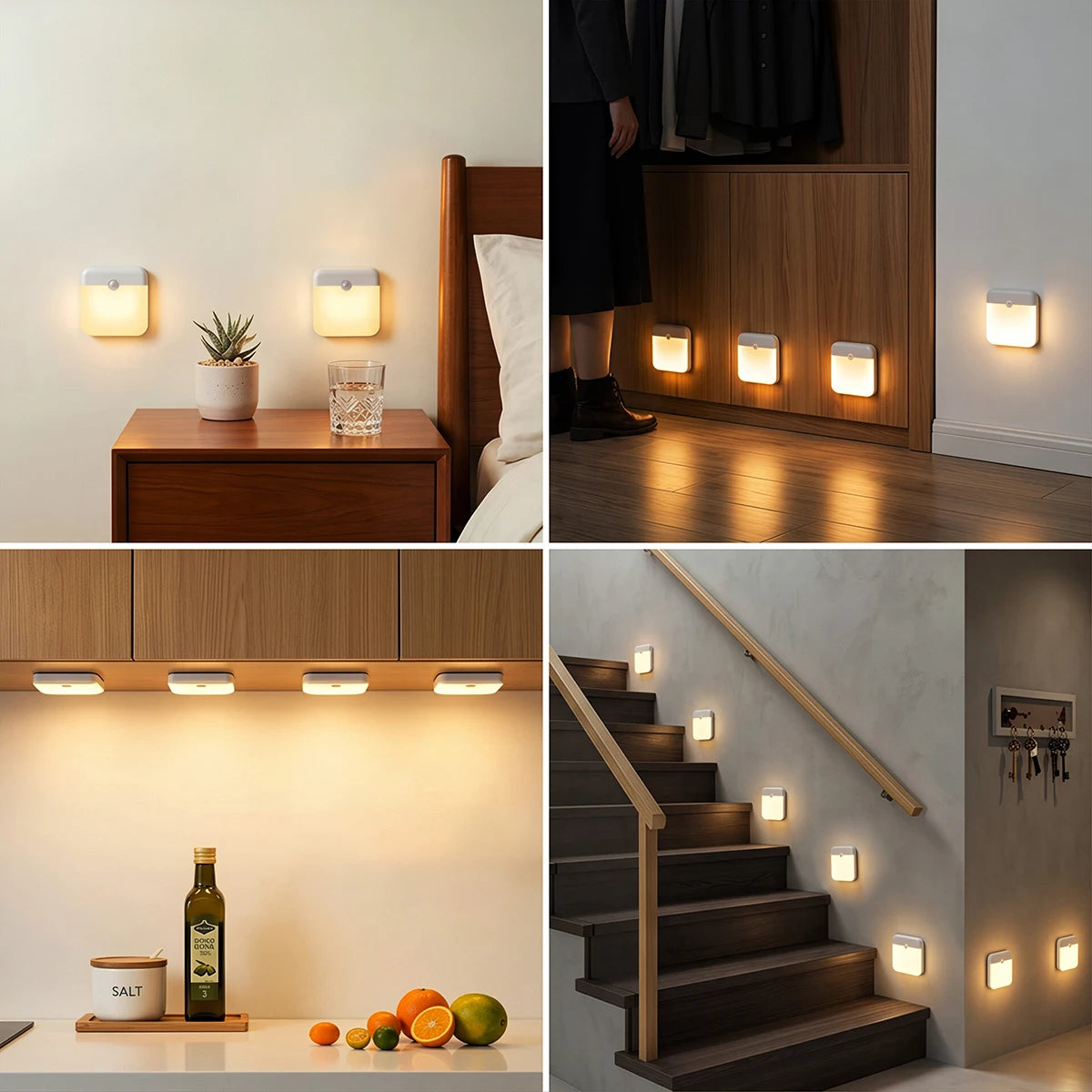 USB Charging Cupboard Lamp Dimmable White/Warm Light Motion Sensor LED Night Light for Bedroom Kitchen Stair Wardrobe Lighting