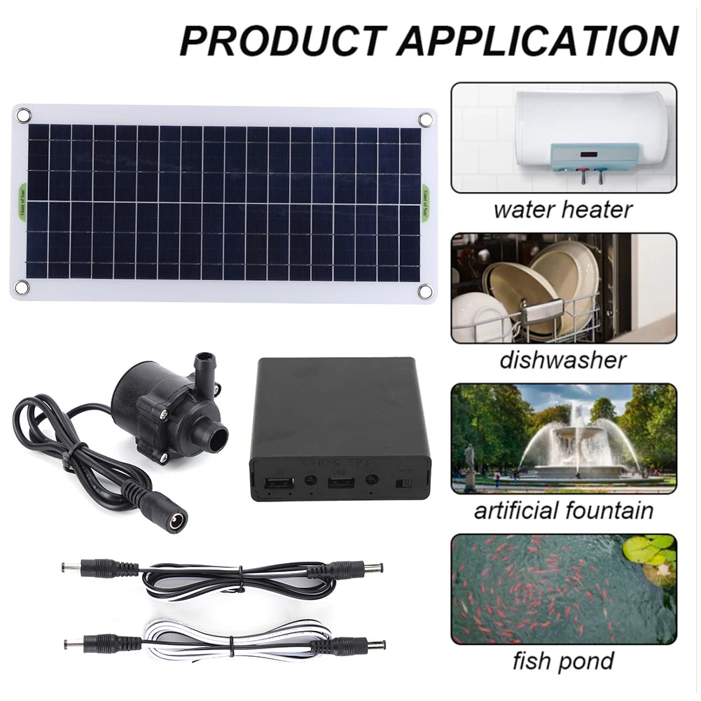 50W/30W/5W  DC 12V Low Noise Brushless Solar Water Pump Kit for Pool Black Outdoor Waterfall Fountain Garden Pool Pond Bird Bath