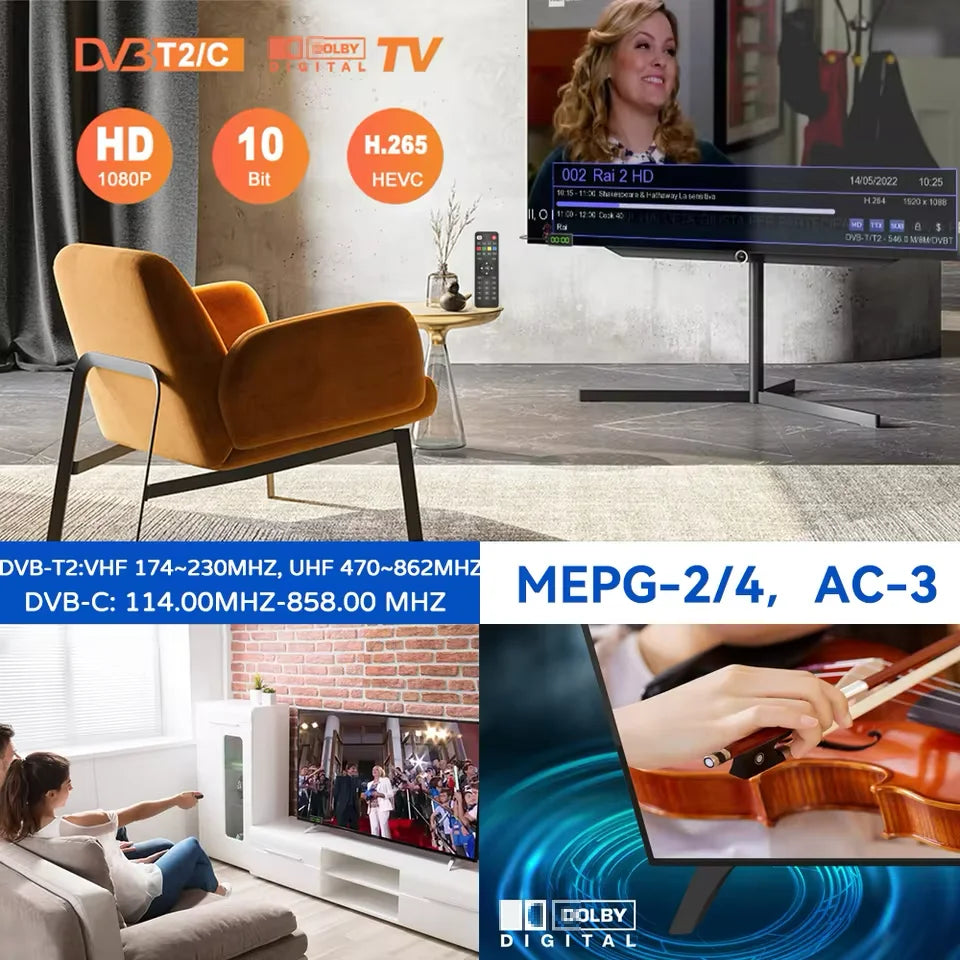 Dluxury U3mini Décodeur TV numérique DVB T2 DVB C Chaînes TV HD gratuites EPG 7 jours Tuner TV pour l'Espagne, la France, l'Italie, la Colombie, etc.