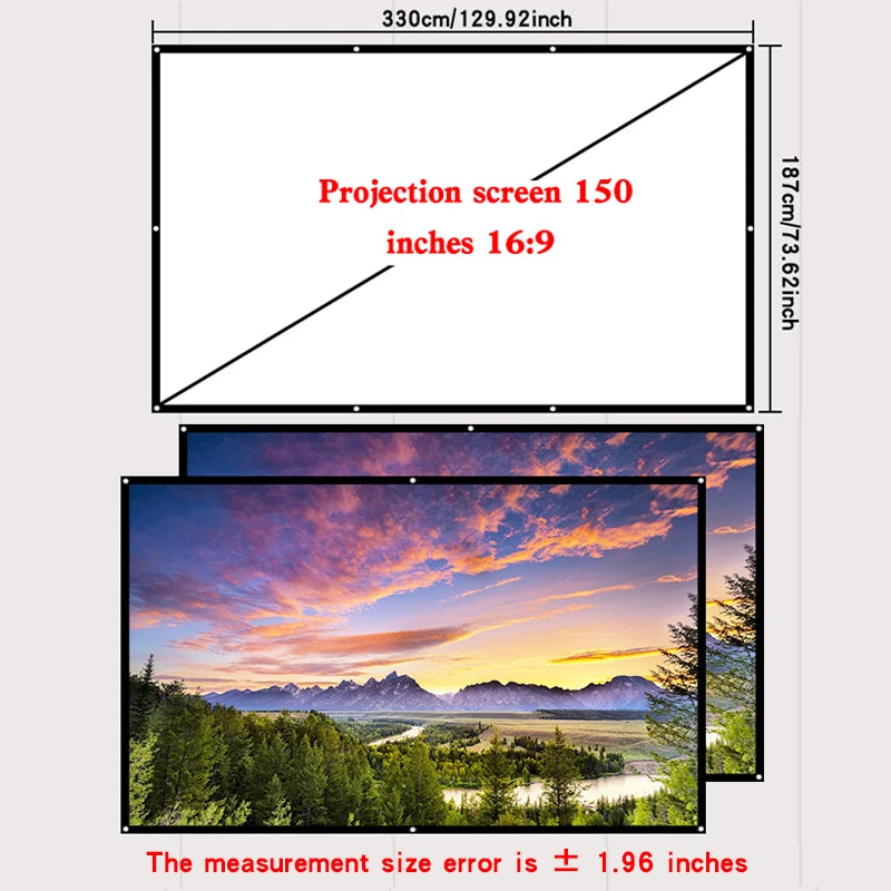 Supports double-sided projection, office gatherings, no punching installation, projection screen, 60-150 inch foldable screen