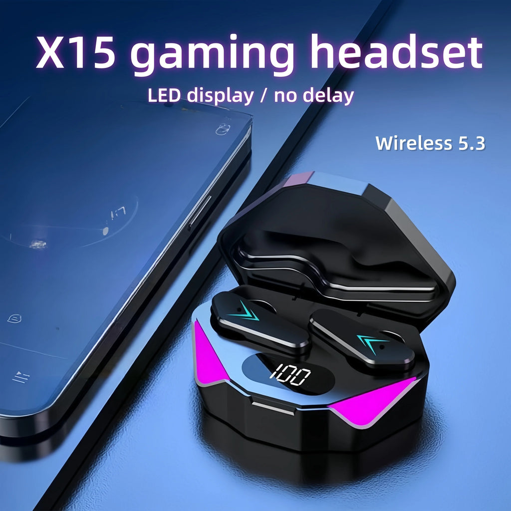 Auriculares inalámbricos Bluetooth X15 TWS con pantalla LED, auriculares para juegos con micrófono, audífonos inalámbricos con cancelación de ruido Bluetooth.