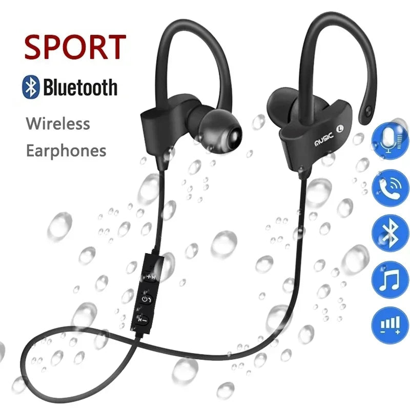 Auriculares inalámbricos Bluetooth estéreo con gancho, auriculares deportivos de música, auriculares para juegos, manos libres para todos los teléfonos inteligentes Aurifonos