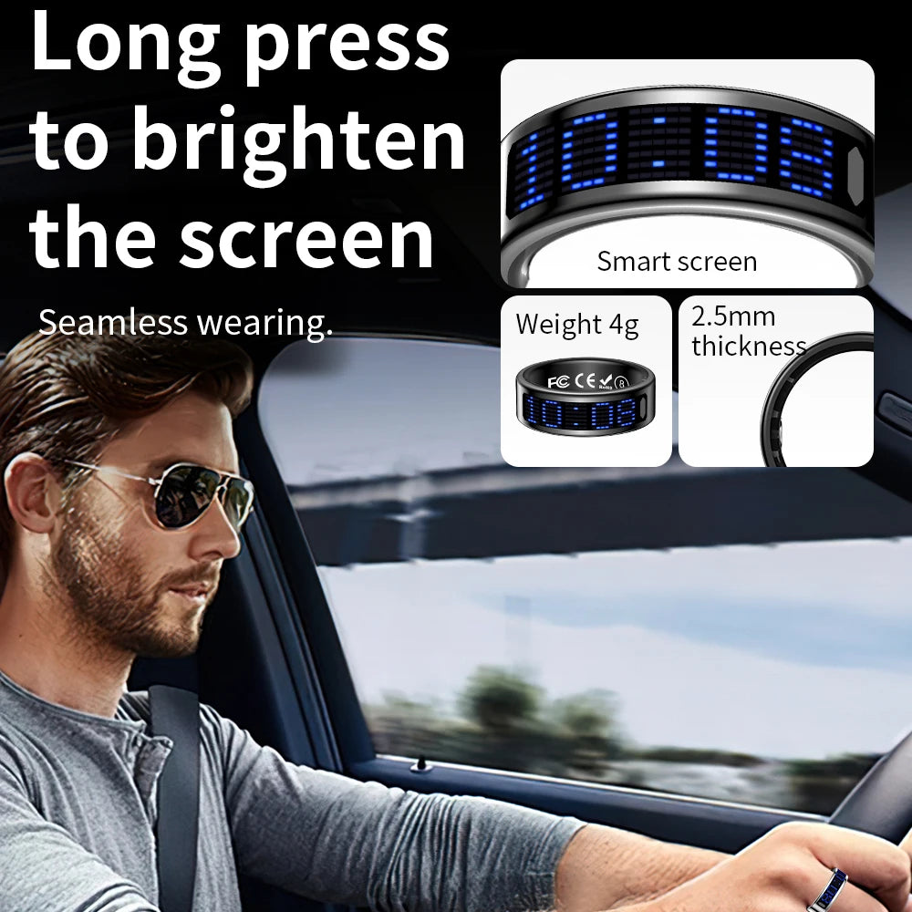 New Ultra-thin Lightweight Smart Ring Multi-functional Display Heartrate Health Caller ID Reminder Motion Detection Waterproof