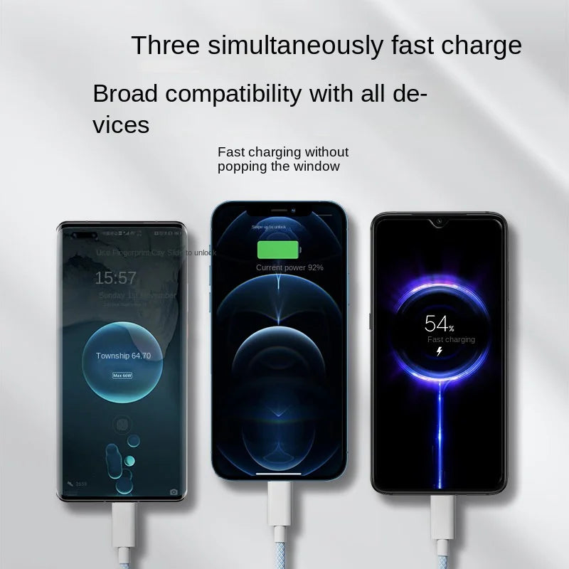 3 In 1 Fast Charging Cable 100W For Xiaomi iPhone Poco Micro USB Type C Charger Cable Cord Multiple Usb C Charging Wire Line