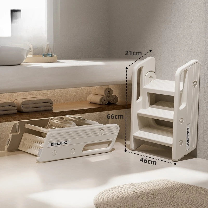 Escalera Plegable de 2 Peldaños para Bebés Niños Pequeños Lavabo Baño Antideslizante Portátil Ligera Escalera de Madera Cocina Doméstica