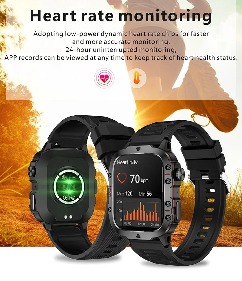 2025 New Military Smart Watch Men IP68 5ATM Outdoor Sports Fitness Tracker Health Monitor 1.81Inch BT Call Smartwatch For Men