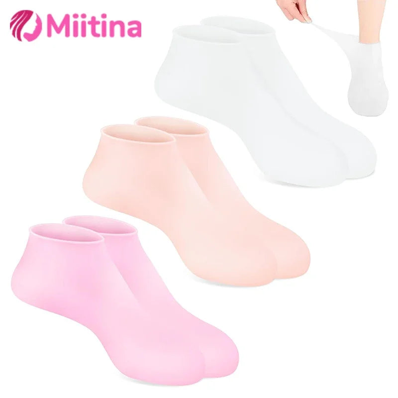 2 Calcetines de gel de silicona hidratantes para pies secos y agrietados, nutritivos para la piel, lubricantes, para el cuidado completo de los pies, calcetines de masaje, herramientas de manicura