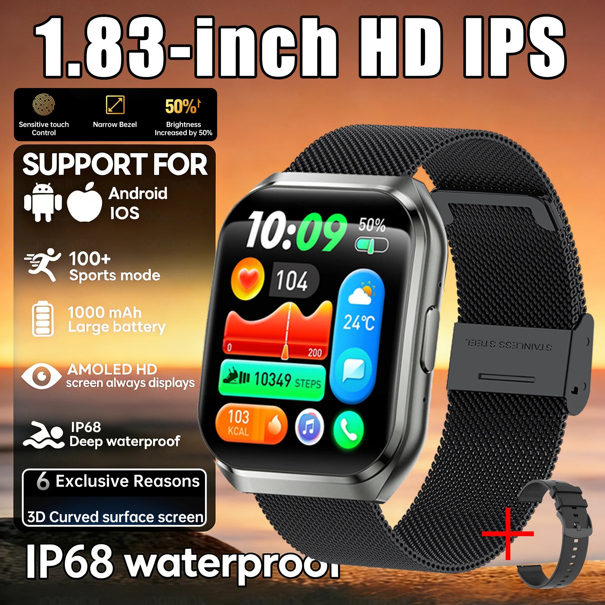 GPS Track Altimeter 1000mAh Battery IP68 Waterproof Heart Rate BT Call Sport Man Smartwatch New Outdoor Men Adult Smart Watch
