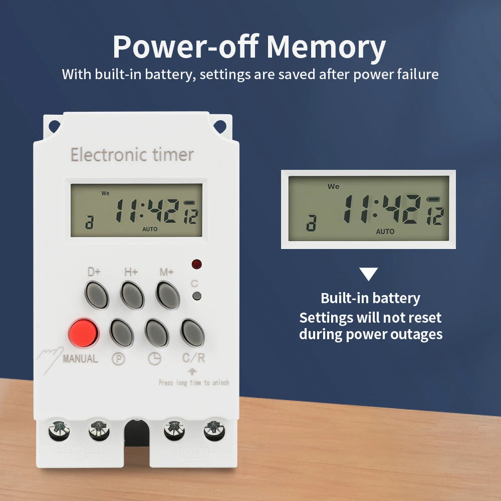 TNCE 30A Timer Switch 220V, big power time control switch, set to seconds, 32 groups of timer on and off light, water pump timer