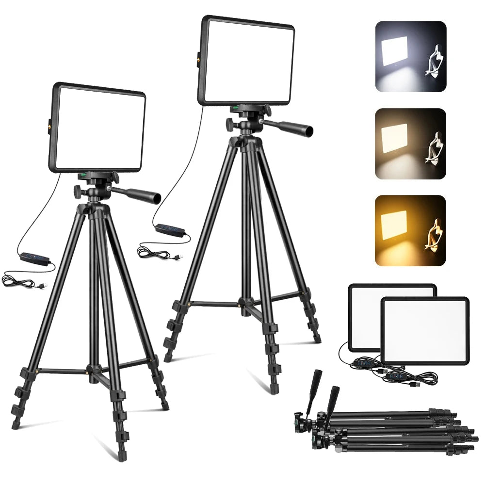 Juego de 2 luces de video LED XRDKJ, luz de estudio, kit de iluminación para fotografía regulable de 2800-6500 K con trípode extensible de 57 pulgadas
