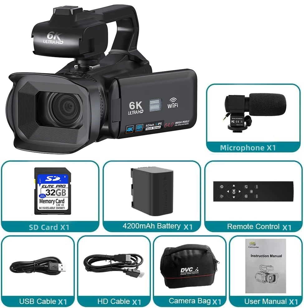 64MP 4K Camcorder 4.0 Inch 270° Rotate Touch Screen 18X 4K UHD Professional Digital Video Camera Youtube Livestream Wifi Webcam