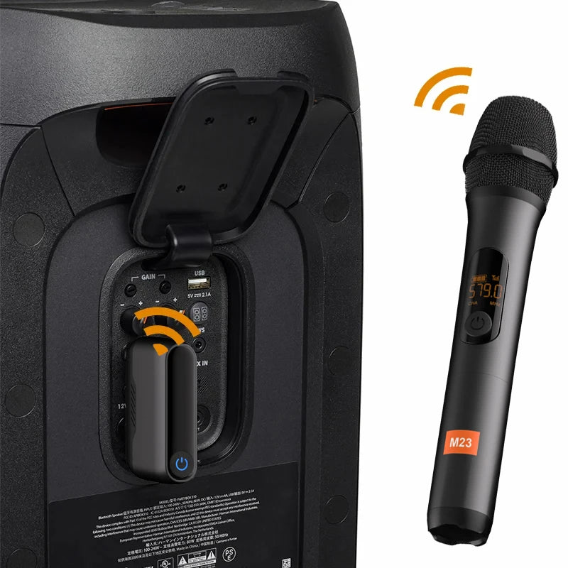 Sistema de Karaoke M23 UHF de 2 Canales con Micrófono Inalámbrico, Receptor Recargable y Micrófono de Mano Inalámbrico para Iglesia, Fiestas, Altavoz