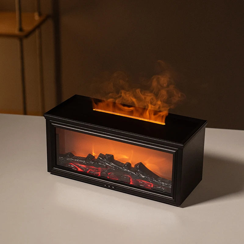 1 Humidificador de aire con difusor de aroma de chimenea con llama simulada, luces nocturnas de colores, temporizador de 3 niveles, alimentado por USB