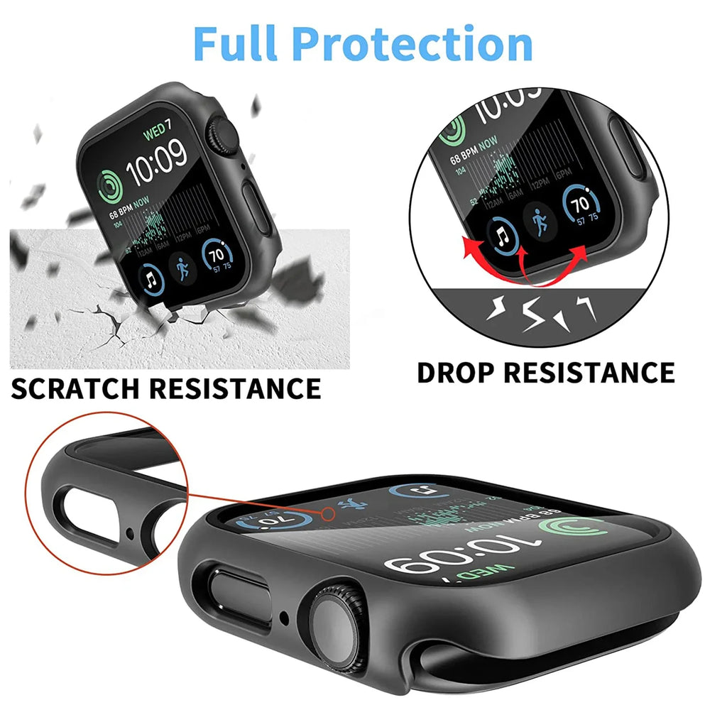 Tempered Glass+Cover For Apple Watch 11 10 9 8 7 46mm 42mm PC Bumper Screen Protector Case iWatch Series 7 6 5 4 SE3 44 40 45mm
