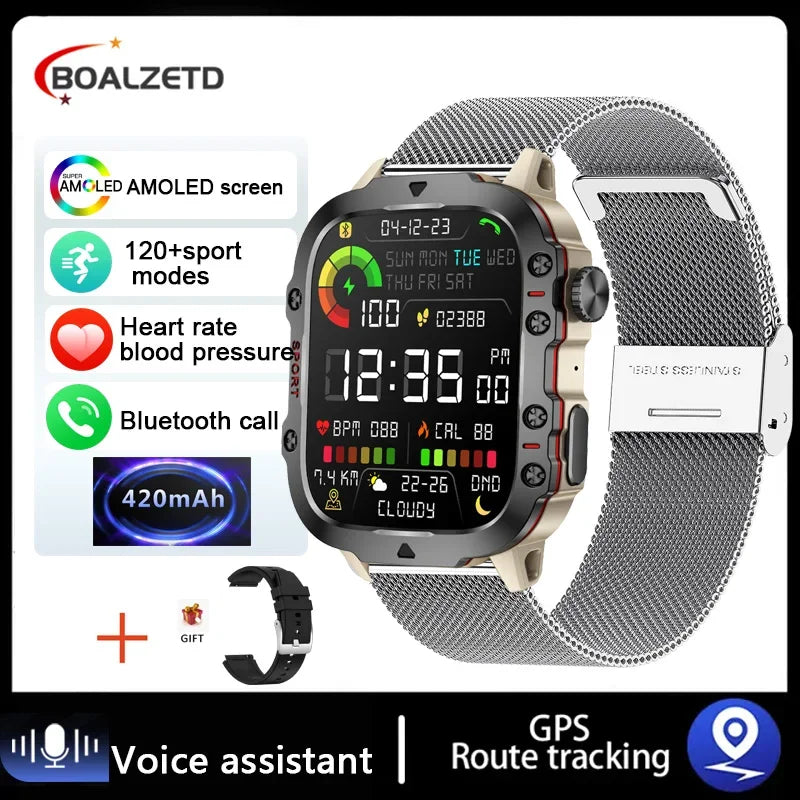 2025 New Military Smart Watch Men IP68 5ATM Outdoor Sports Fitness Tracker Health Monitor 1.81Inch BT Call Smartwatch For Men