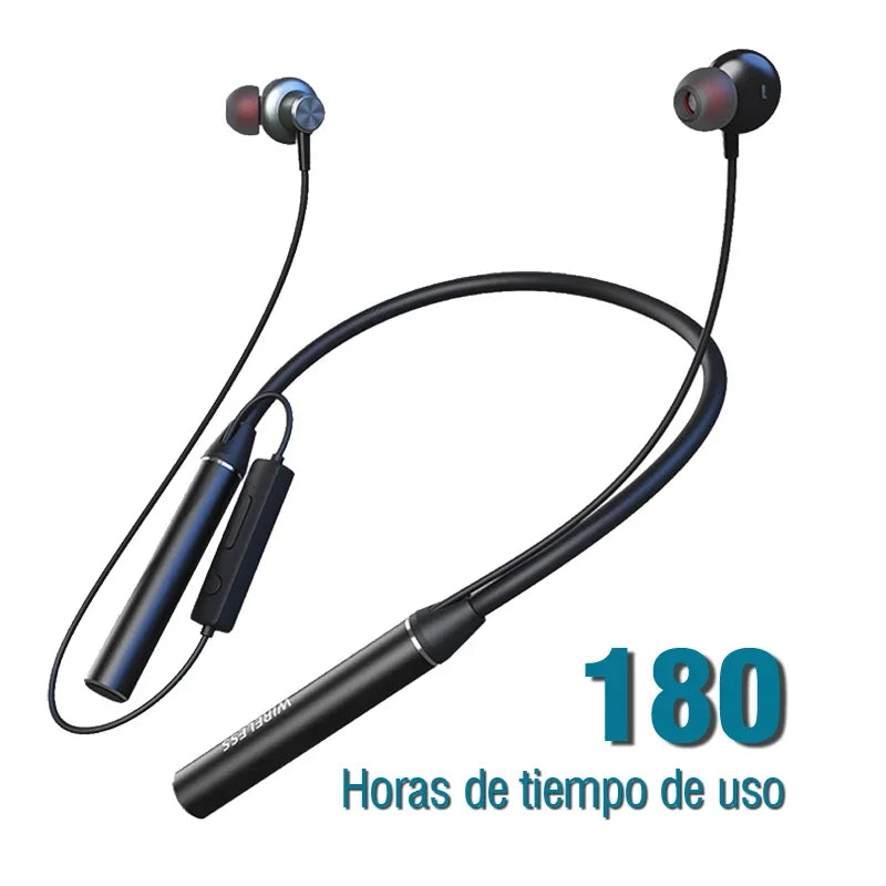 Auriculares inalámbricos con banda para el cuello Bluetooth con micrófono, batería de larga duración, auriculares de alta calidad deportivos para tarjeta TF