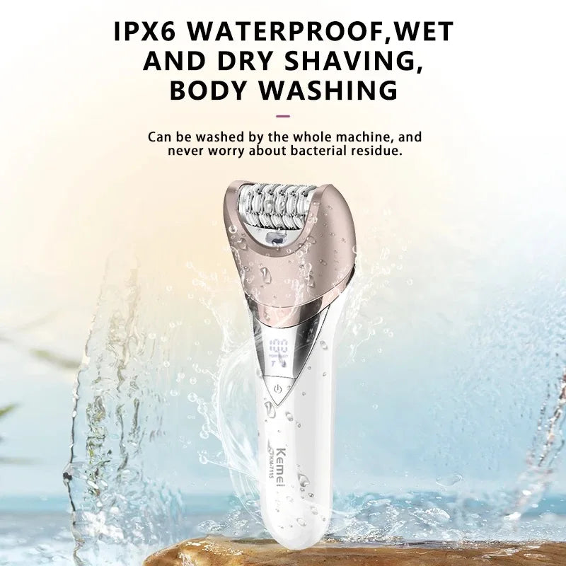 Kemei Recortadora de vello para bikini y axilas, pedicura, afeitadora eléctrica, exfoliador corporal, depiladora 6 en 1, afeitadora para depilación púbica para mujeres