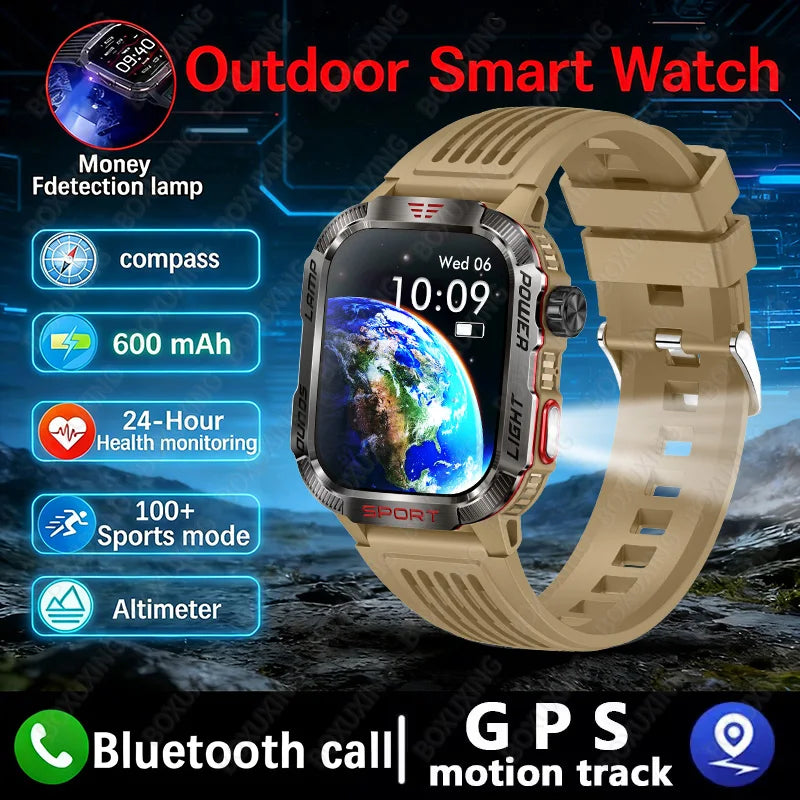 New Military GPS Smart Watch Men Flashlight Compass Waterproof 600mAh Battery Outdoor Sport Tracker Bluetooth Call Smartwatch