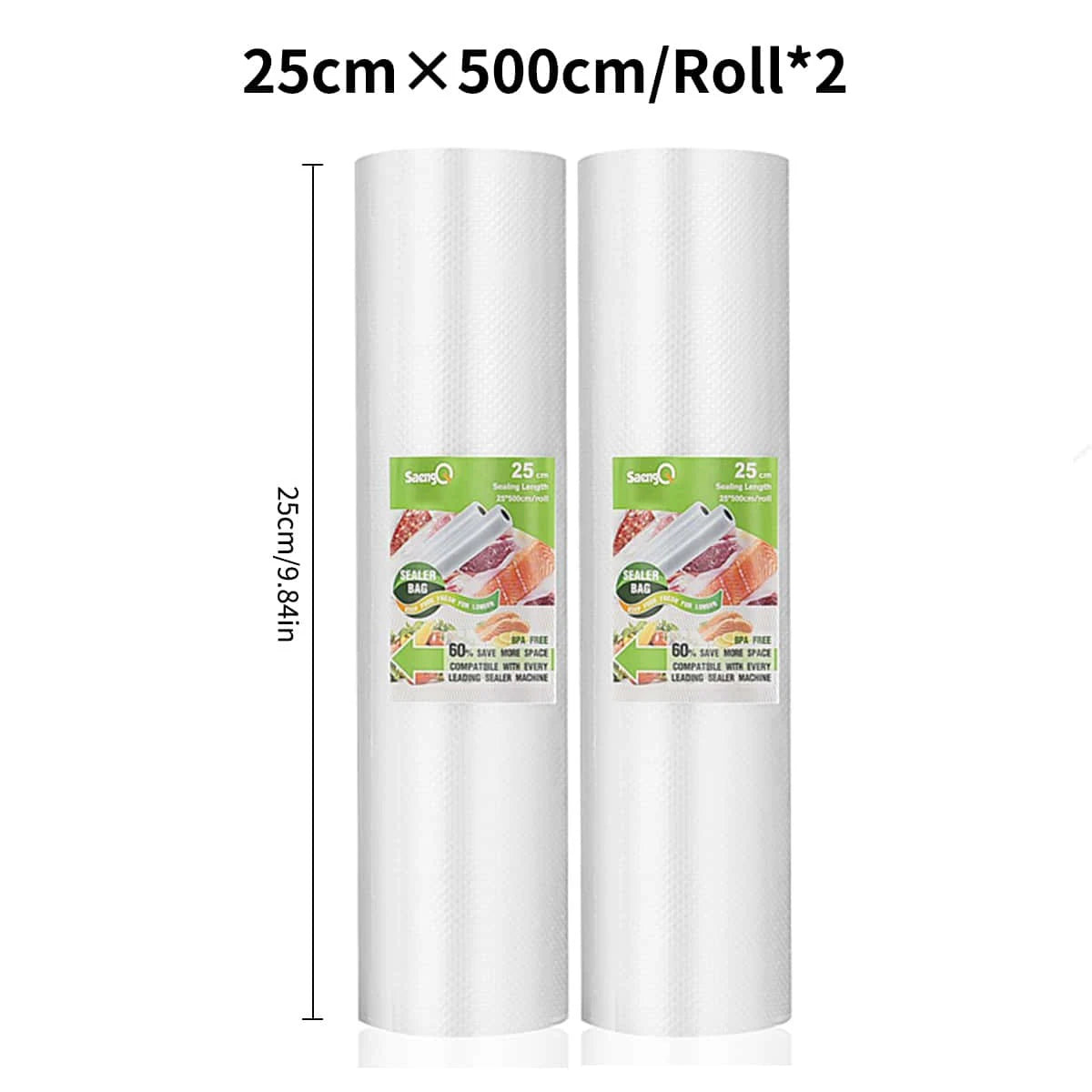 2 rollos de 500 cm de largo de rollos texturizados, bolsas comprimidas al vacío, rollos de malla de una sola cara para envasado al vacío de alimentos, 2 paquetes