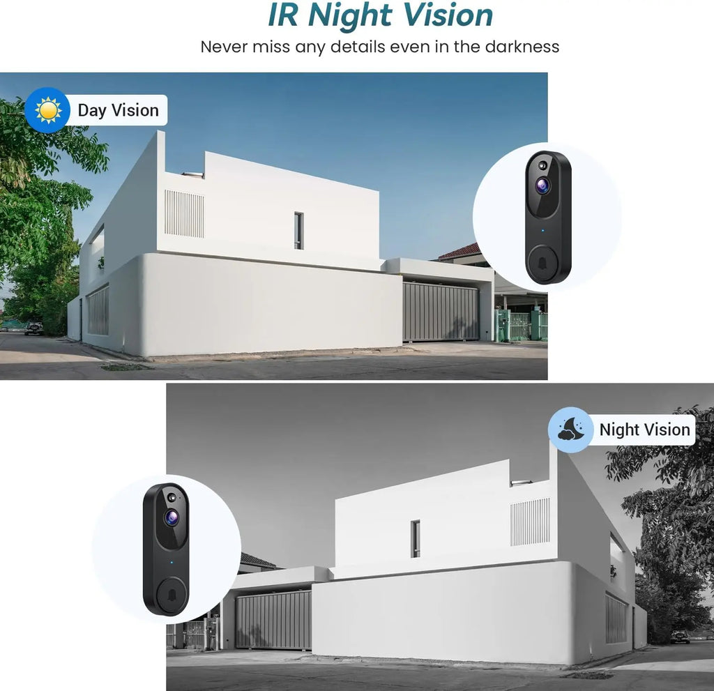 Cámara de vídeo inalámbrica para timbre con audio bidireccional, detección de movimiento por IA, visión nocturna, almacenamiento en la nube, Wi-Fi 2.4G