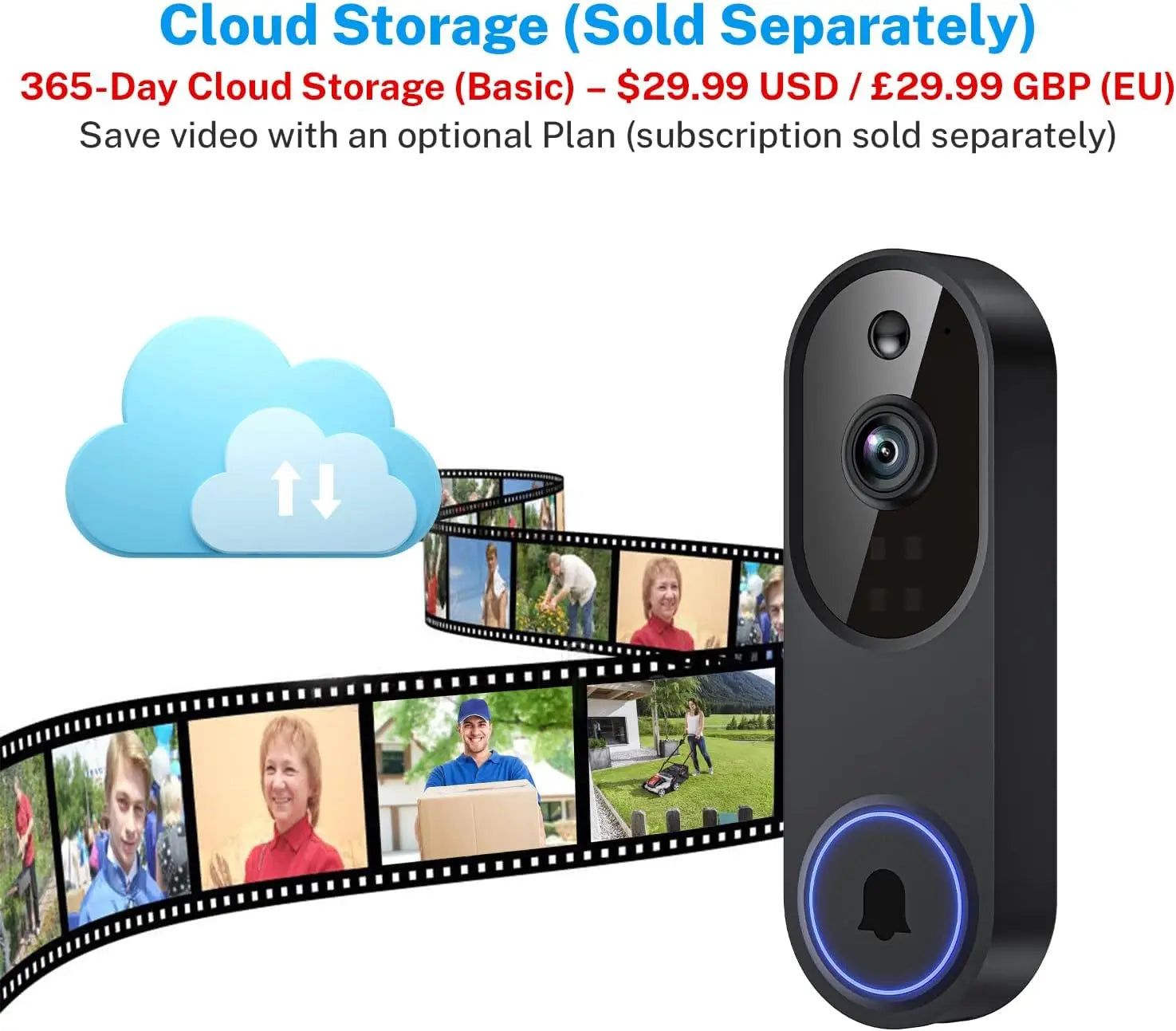 Cámara de video inalámbrica para timbre con detección de IA, visión nocturna, audio bidireccional, alimentada por batería para uso en interiores y exteriores