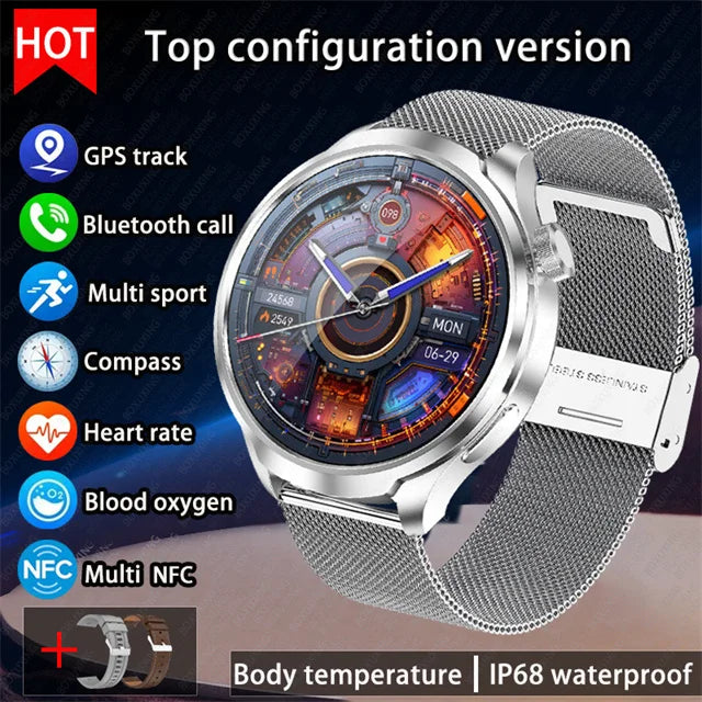 BOXUXING 1.85-inch Smart Watch Men Sport Waterproof Fitness Heart Rate Watches Compass GPS Track NFC Bluetooth Call Smartwatch