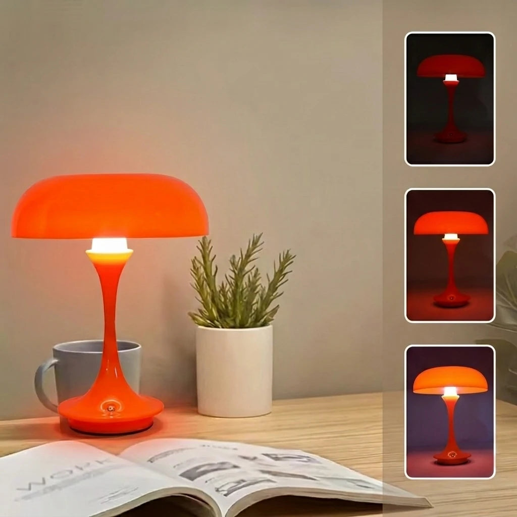 Unique Mushroom Table Lamp, Touch Control 3 Colors Dimmable, Cordless USB Rechargeable LED Bedside Lamp for Bedroom Office Decor