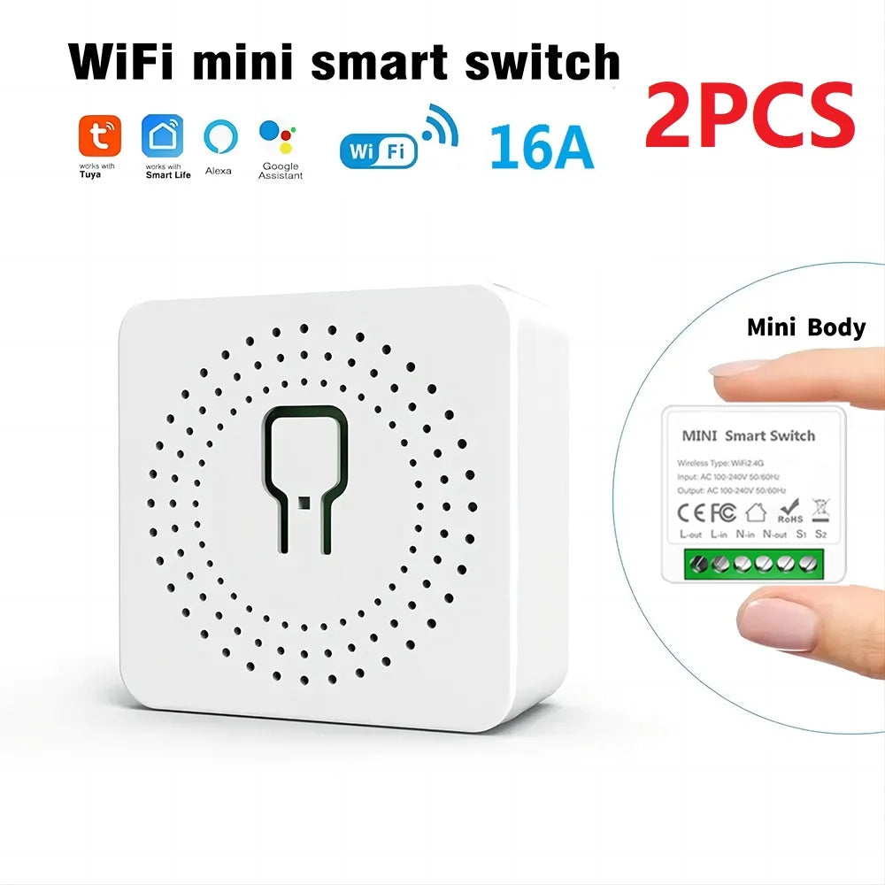Mini 16A WiFi Switch Works with Tuya Smart Life App 2 Way Control Smart Home Automation Module Interruptor Work for Alexa Google