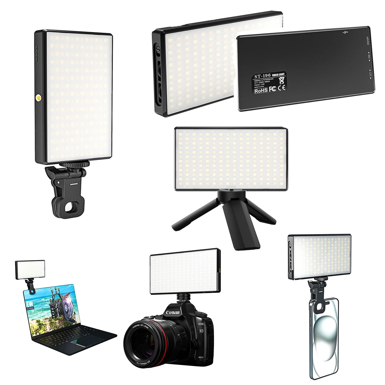 12W 192PCS high brightness LED Photography Live fill light With 3000Mah lithium battery  2500K-9000K Color Temperture Self Light