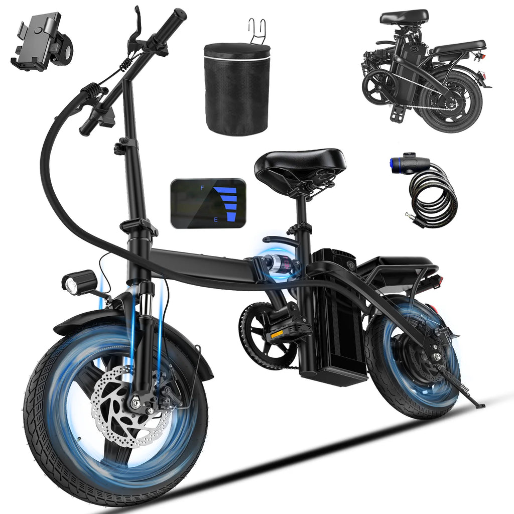 1 año de garantía, bicicleta eléctrica para adultos de 500W, 32 km/h, 48V10.4Ah con doble freno de disco, bicicleta eléctrica plegable de 14 pulgadas, autonomía de 35 km
