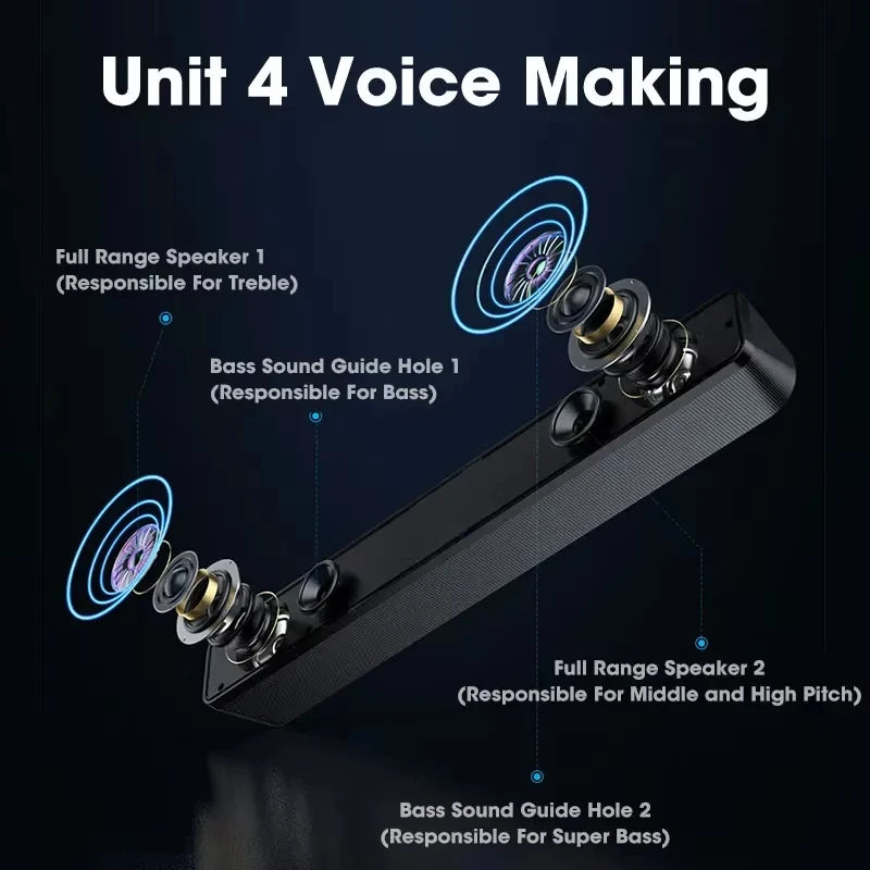 Bluetooth Soundbar with Subwoofer 4D Surround Speaker for TV Computer Wired Stereo and Powerful Bass Home Theater