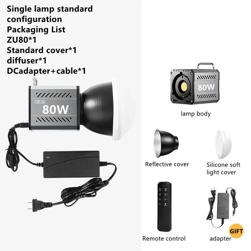 Luz de estudio fotográfico ZU80 COB bicolor 2500K-8500K Luz de video LED CRI95+ TLCI97+ Iluminación de relleno para fotografía con difusor