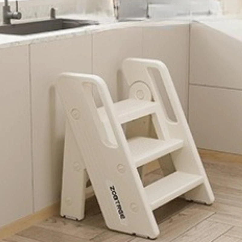 Escalera Plegable de 2 Peldaños para Bebés Niños Pequeños Lavabo Baño Antideslizante Portátil Ligera Escalera de Madera Cocina Doméstica
