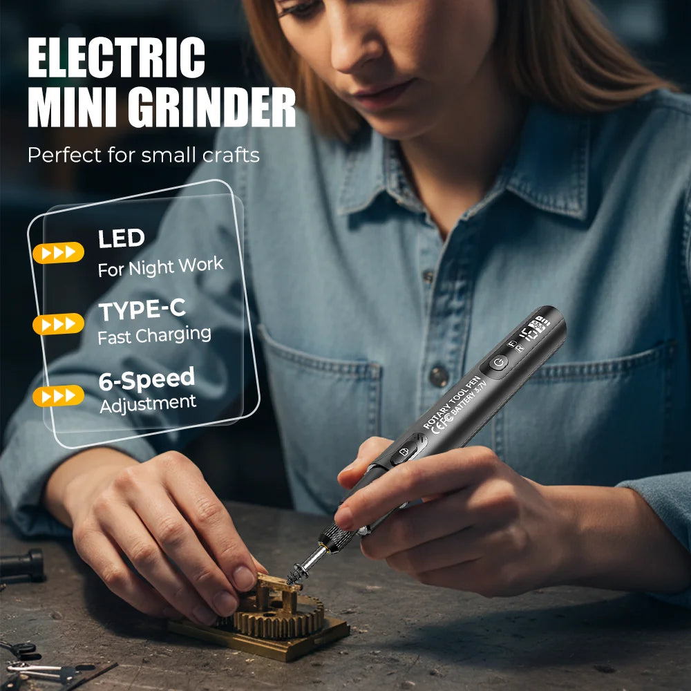 Electric Mini Grinder Engraving Pen 6000-16000r Wireless Grinder 6-speed Adjustable Cordless Micro Rotary Tools Drill