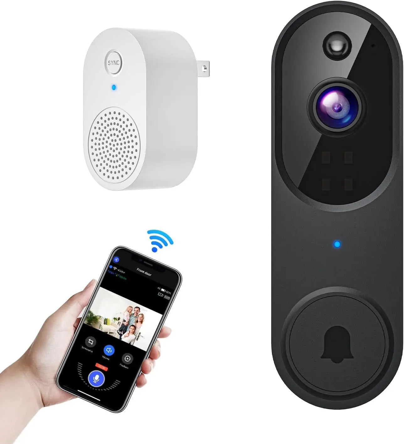 Cámara de vídeo inalámbrica para timbre con audio bidireccional, detección de movimiento por IA, visión nocturna, almacenamiento en la nube, Wi-Fi 2.4G