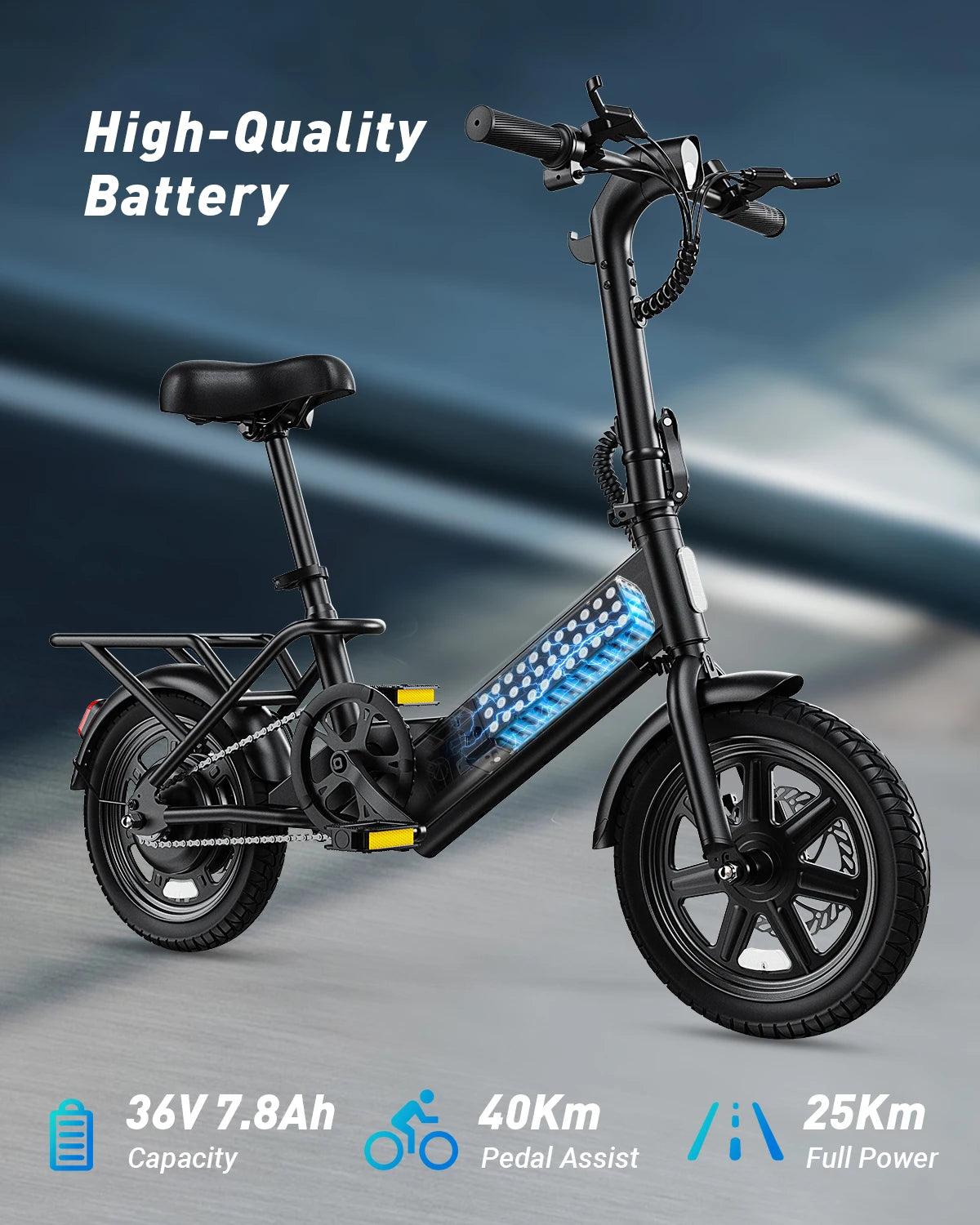 【1 año de garantía】Bicicleta eléctrica plegable DYU C3 de 14 pulgadas, motor de 500W de pico, batería de 280WH, bicicleta eléctrica de 20 mph para ciudad UL2849