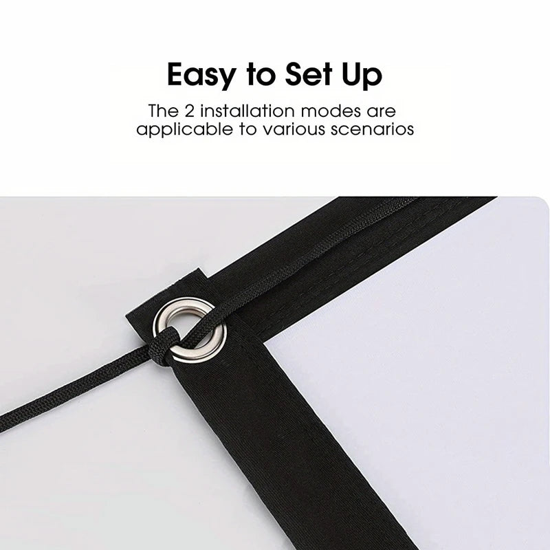 60 inch/72 inch/84 inch/100 inch/120 inch/150 inch HD projection screen with rope. Easy installation without drilling holes.