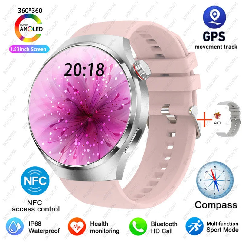 BOXUXING Watch 4 Pro Smart Watch Men GPS Sports Tracker NFC  1.53" HD Screen Health Monitor Watches Bluetooth Call SmartWatch